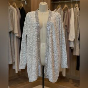 Vince Camuto Gray Sparkle Trim Open Cardigan Holiday Layering XS